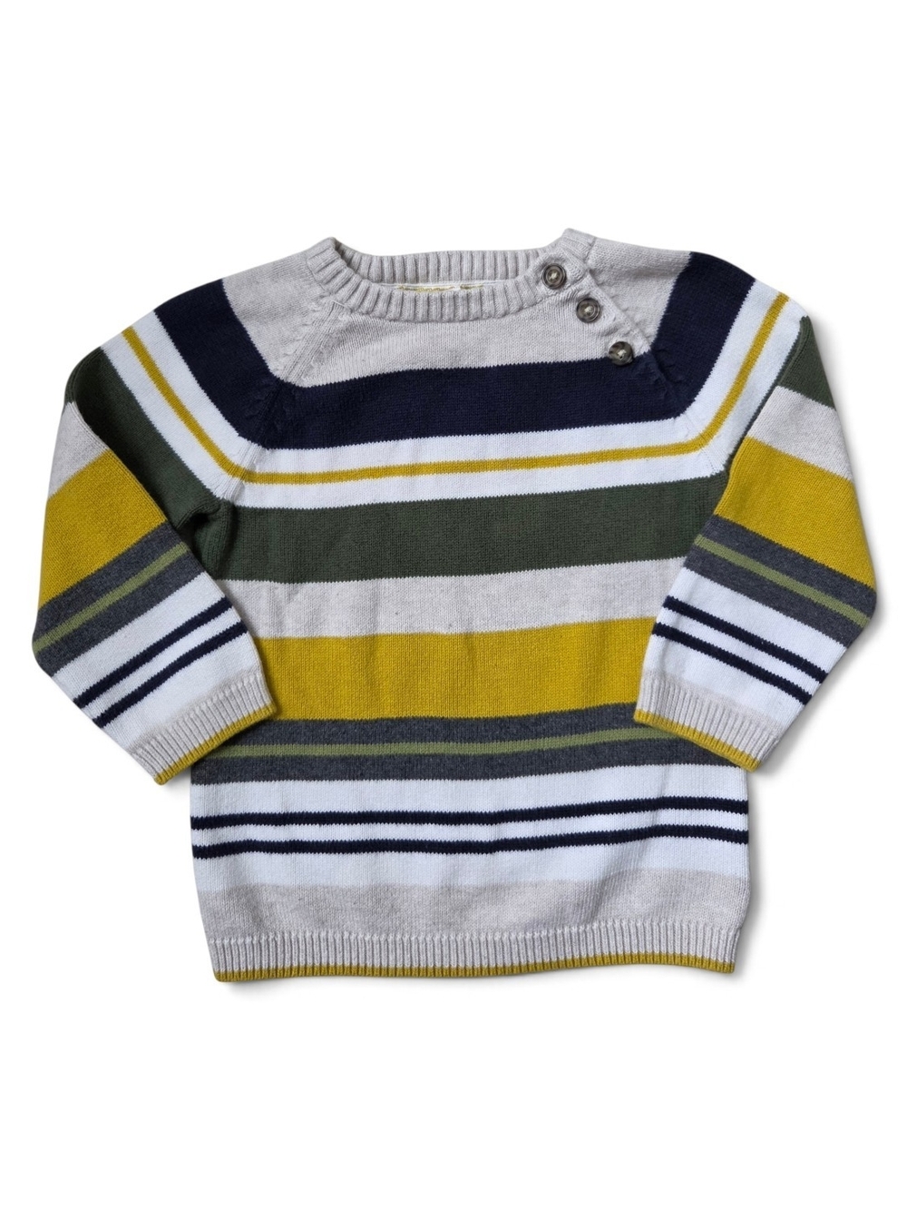 H&M Striped Crewneck Sweater in Yellow, Olive & Navy